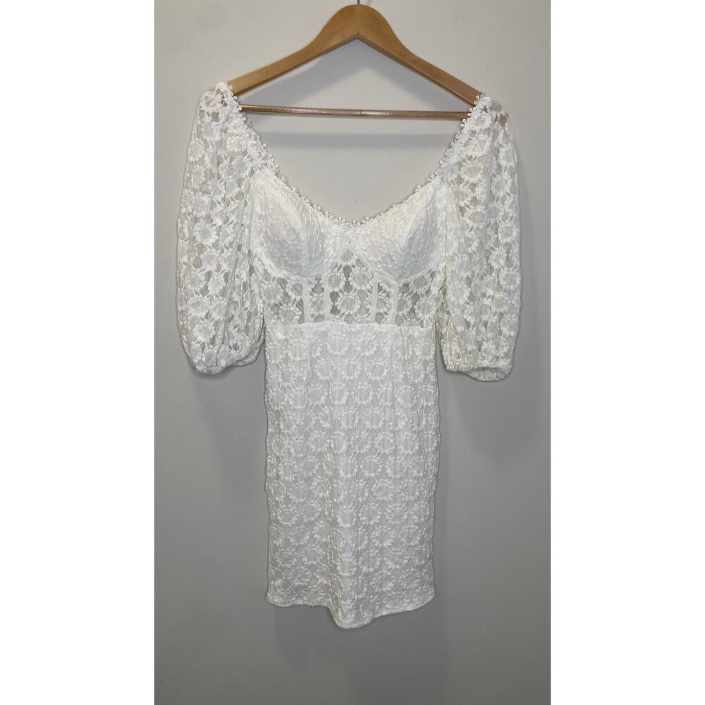Saints & Secrets Floral Lace Coquette Mesh Mini Dress White Women's Size Small S